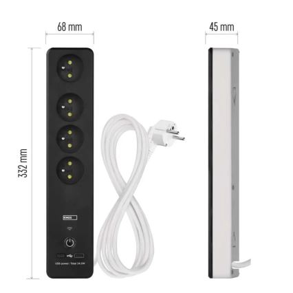 Pametni dodatek kabel s stikalom GoSmart 4Z + 1xUSB-A + 1xUSB-C 2 m Wi-Fi Tuya