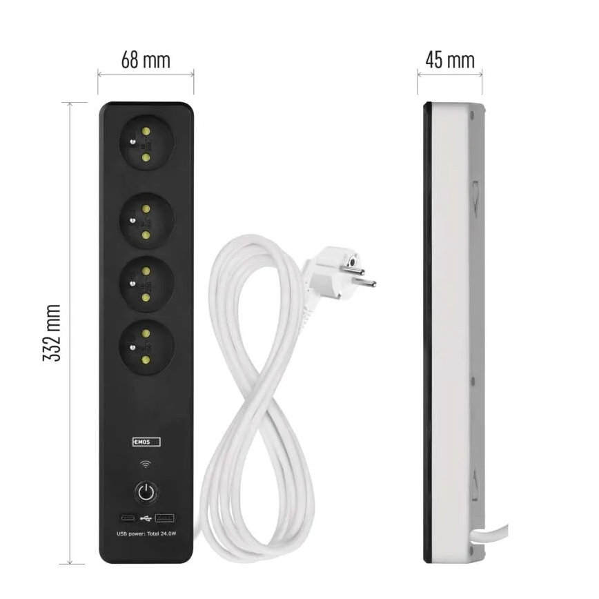 Pametni dodatek kabel s stikalom GoSmart 4Z + 1xUSB-A + 1xUSB-C 2 m Wi-Fi Tuya