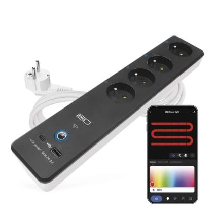 Pametni podaljšek z vklopnim gumbom GoSmart 4Z + 1xUSB-A + 1xUSB-C 2 m Wi-Fi Tuya