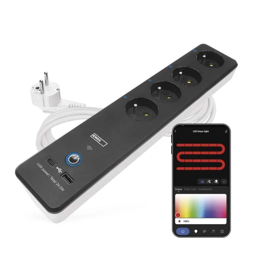 Pametni podaljšek z vklopnim gumbom GoSmart 4Z + 1xUSB-A + 1xUSB-C 2 m Wi-Fi Tuya