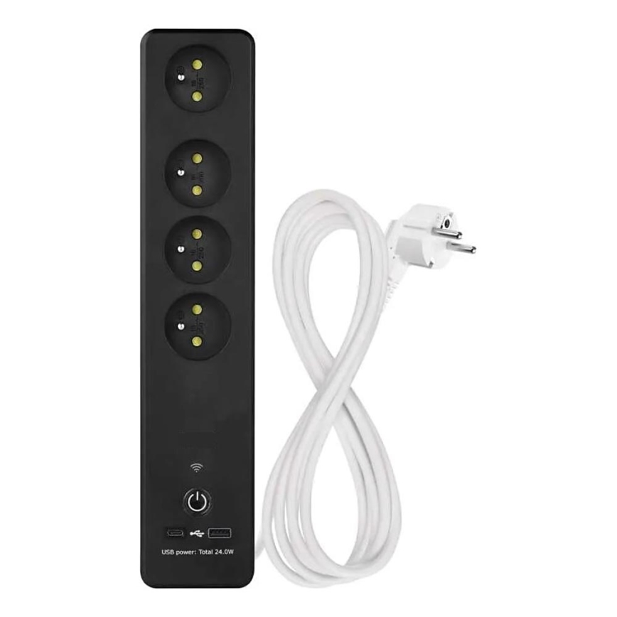 Pametni podaljšek z vklopnim gumbom GoSmart 4Z + 1xUSB-A + 1xUSB-C 2 m Wi-Fi Tuya