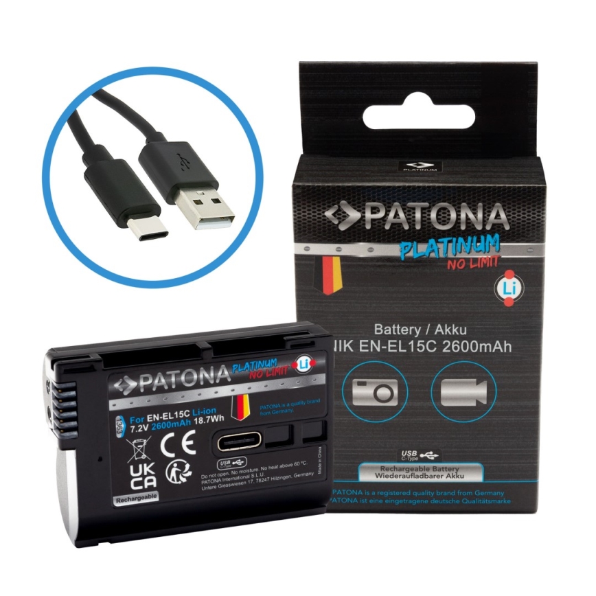 PATONA - akumulatorska baterija za Nikon EN-EL15C 2600 mAh Li-Ion Platinum USB-C