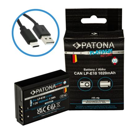 PATONA - Baterija Canon LP-E10 1020mAh Li-Ion Platinum USB-C polnjenje