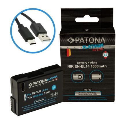 PATONA - Baterija Nikon EN-EL14/EN-EL14A 1030mAh Li-Ion Platinum USB-C polnjenje