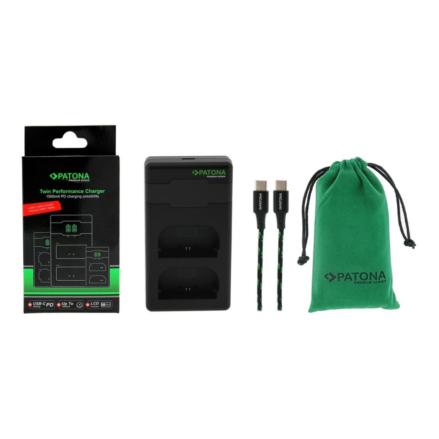 PATONA - Polnilec Dual Canon LP-E6 + kabel USB-C 0,6m