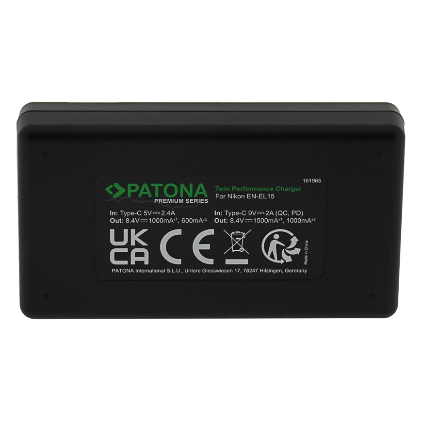 PATONA - Polnilec Dual Nikon EN-EL15/EN-EL15C + kabel USB-C 0,6m