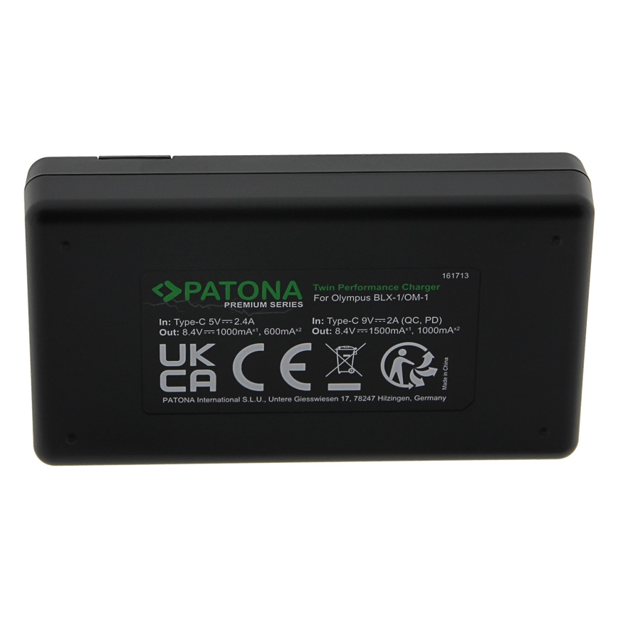 PATONA - Polnilec Dual Olympus BLX-1 + kabel USB-C 0,6m