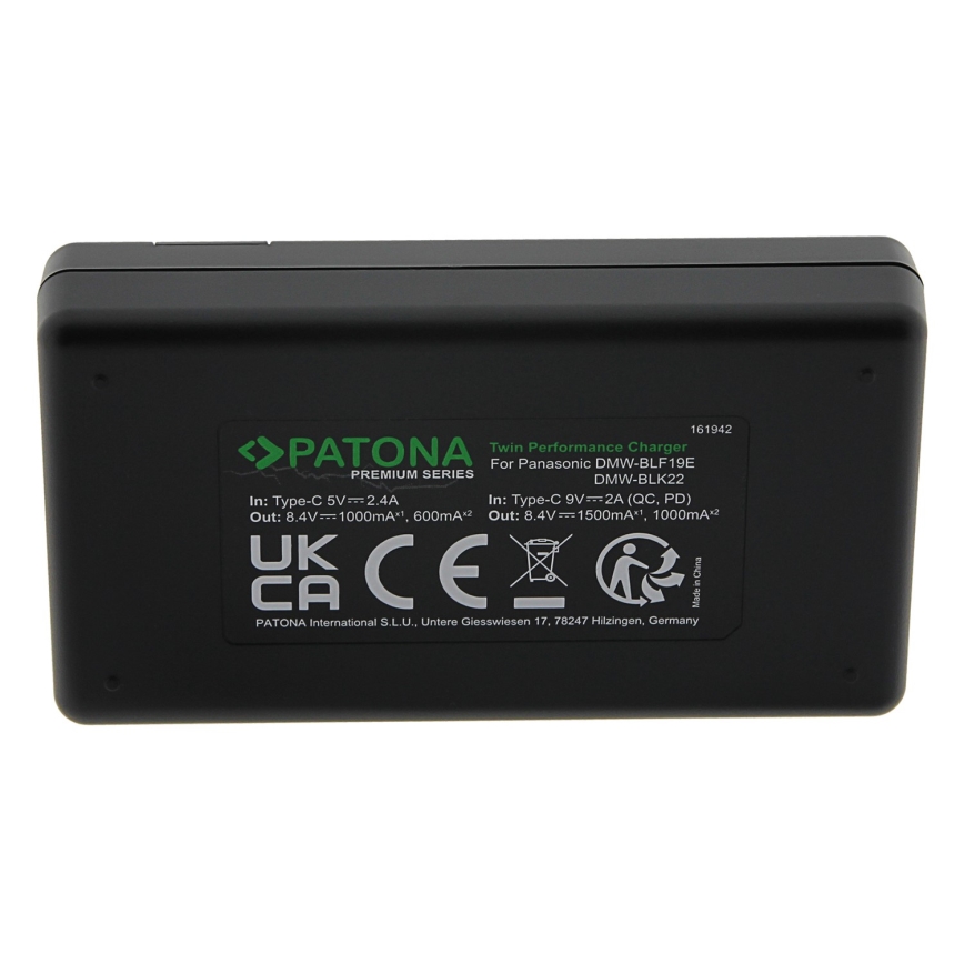 PATONA - Polnilec Dual Panasonic DMW-BLF19 + kabel USB-C 0,6m