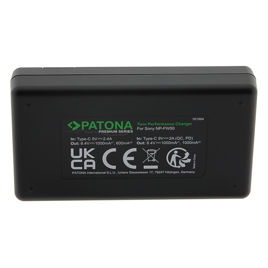 PATONA - Polnilec Dual Sony NP-FW50 + kabel USB-C 0,6m