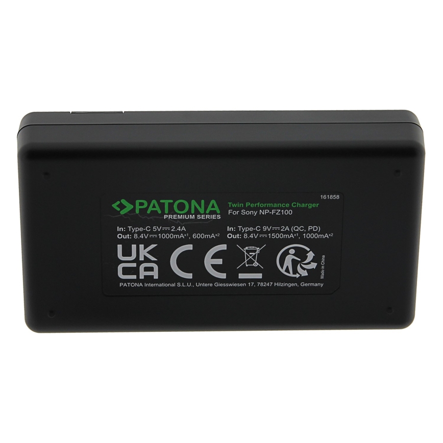 PATONA - Polnilec Dual Sony NP-FZ100 + kabel USB-C 0,6m