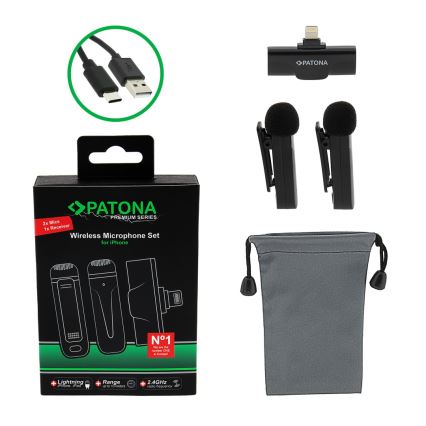 PATONA - SET 2x Brezžični mikrofon s sponko za iPhone USB-C 5V