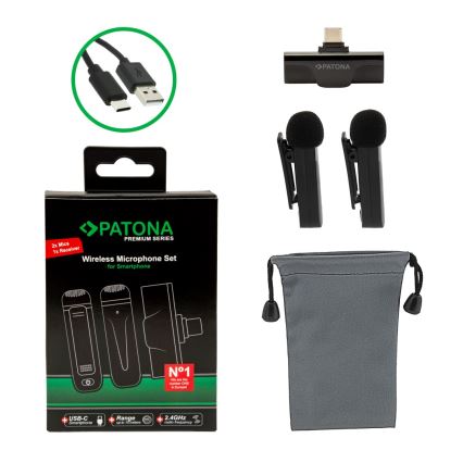 PATONA - SET 2x Brezžični mikrofon s sponko za pametne telefone USB-C 5V