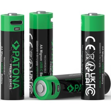 PATONA - SET 4x Baterija AA/LR6 Li-Pol 2000mAh 1,5Vs z USB-C polnjenje