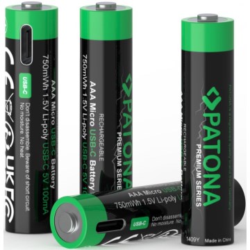 PATONA - SET 4x Baterija AAA/LR03 Li-Pol 500mAh 1,5V z USB-C polnjenje