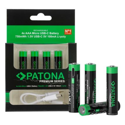 PATONA - SET 4x Baterija AAA/LR03 Li-Pol 500mAh 1,5V z USB-C polnjenje