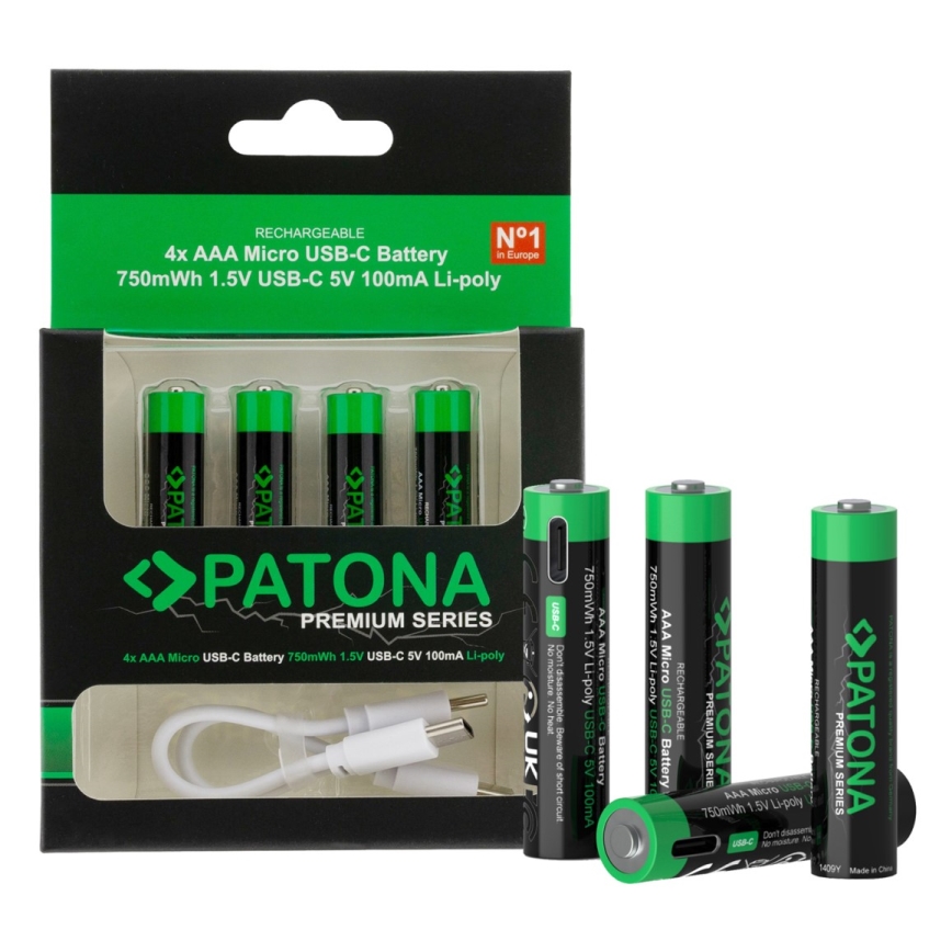 PATONA - SET 4x Baterija AAA/LR03 Li-Pol 500mAh 1,5V z USB-C polnjenje