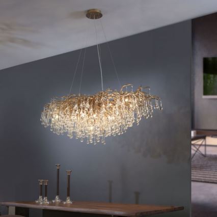 Paul Neuhaus 2031-11 - Lestenec na vrvici ICICLE 15xG9/40W/230V 75x150 cm medenina