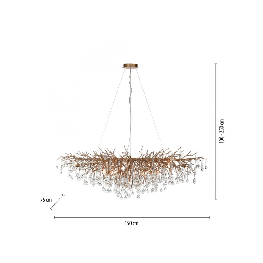 Paul Neuhaus 2031-11 - Lestenec na vrvici ICICLE 15xG9/40W/230V 75x150 cm medenina