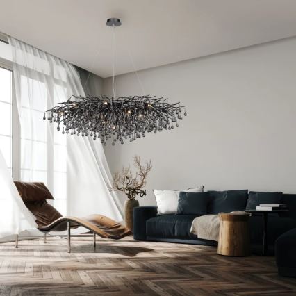 Paul Neuhaus 2031-18 - Viseči lestenec na kablu ICICLE 15xG9/40W/230V 75x150 cm črna