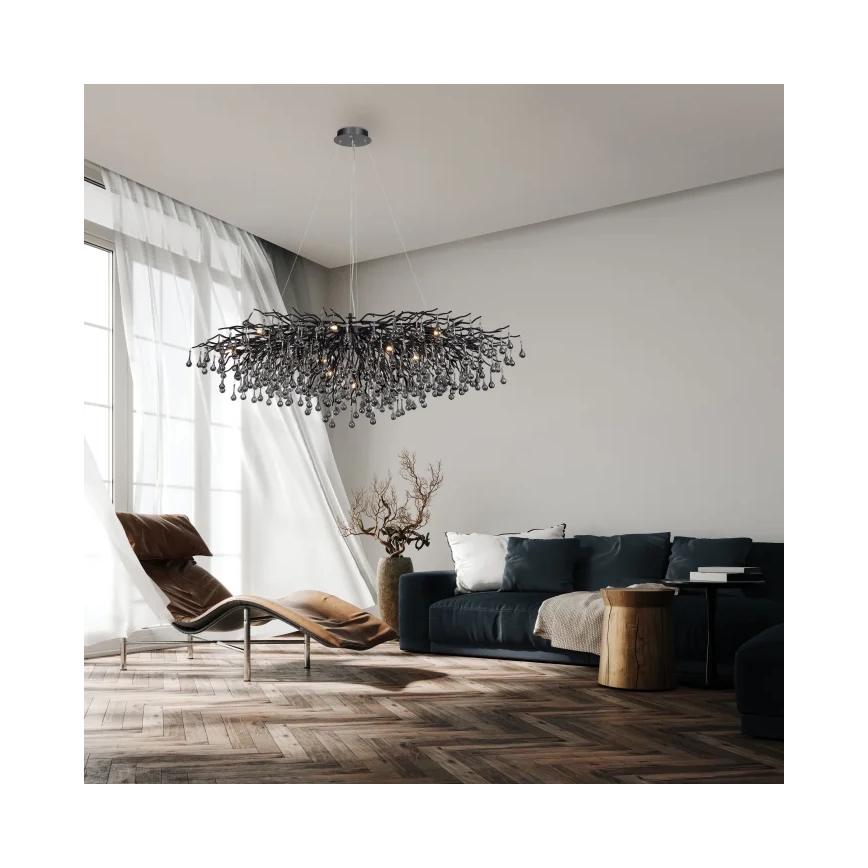 Paul Neuhaus 2031-18 - Viseči lestenec na kablu ICICLE 15xG9/40W/230V 75x150 cm črna