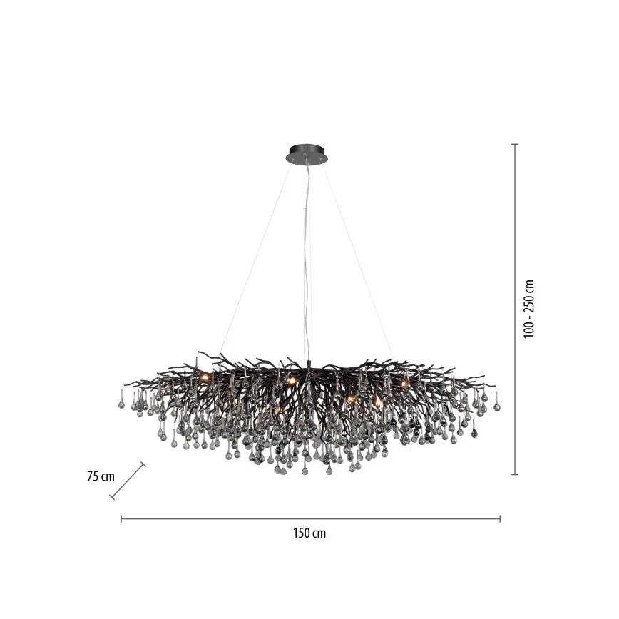 Paul Neuhaus 2031-18 - Viseči lestenec na kablu ICICLE 15xG9/40W/230V 75x150 cm črna