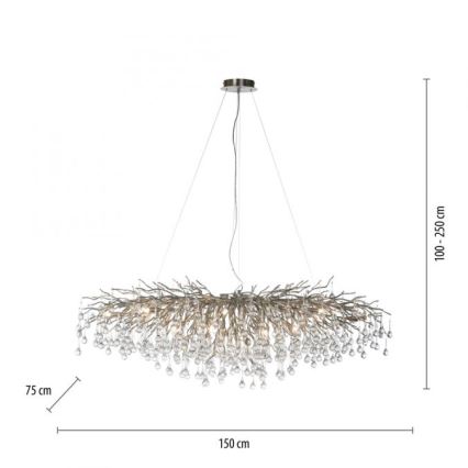 Paul Neuhaus 2031-55 - Lestenec na vrvici ICICLE 15xG9/40W/230V 75x150 cm sijajni krom