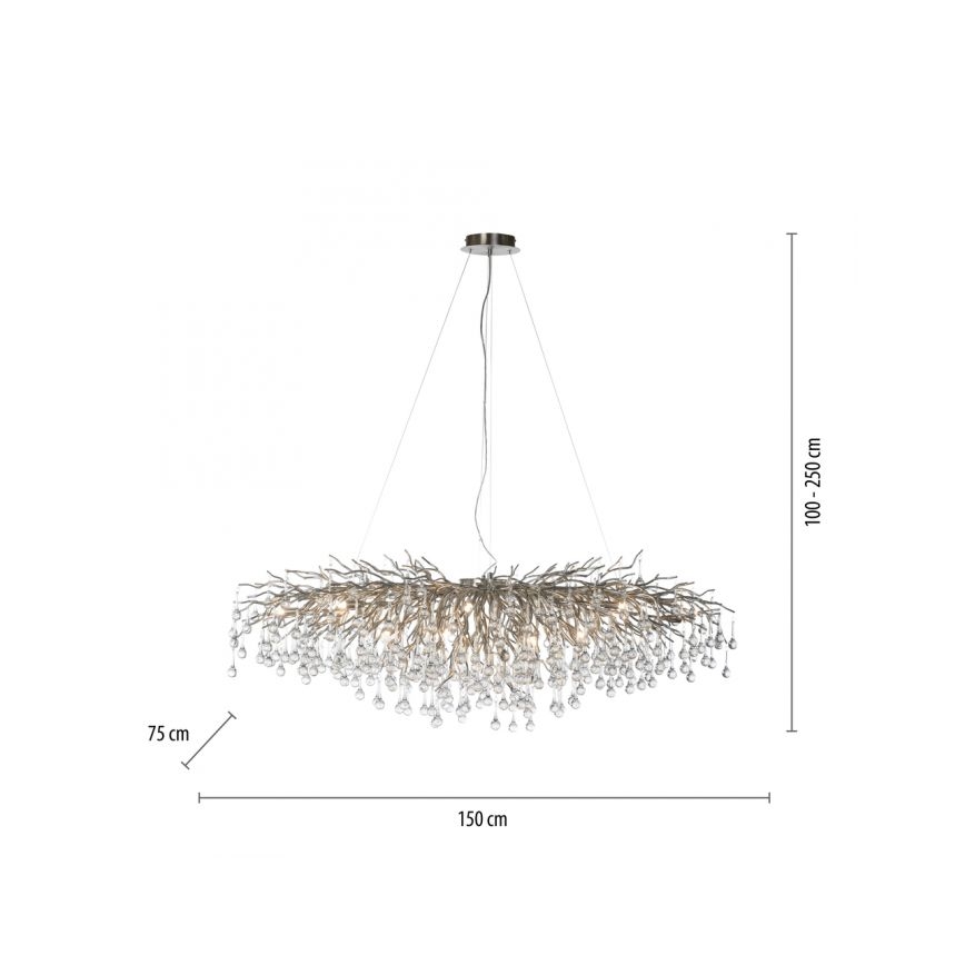 Paul Neuhaus 2031-55 - Lestenec na vrvici ICICLE 15xG9/40W/230V 75x150 cm sijajni krom