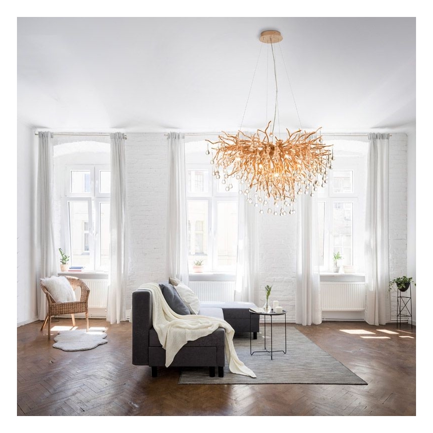 Paul Neuhaus 2192-11 - Lestenec na vrvici ICICLE 10xG9/40W/230V 50x100 cm medenina