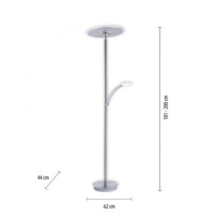 Paul Neuhaus 673-55 - LED Zatemnitvena talna svetilka ARTUR 2xLED/21W/230V+1xLED/6W sijajni krom