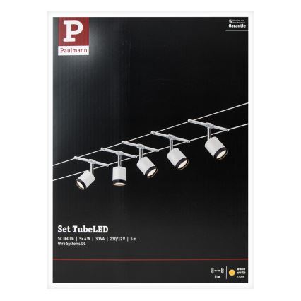 Paulmann 3981 - Komplet 5xLED/4W Kompleten kabelski sistem TUBE 230V matiran krom/črna
