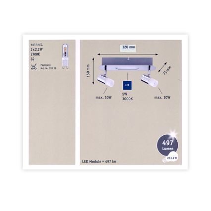 Paulmann 66647 - LED Reflektor 2xG9/10W/230V + LED/5W