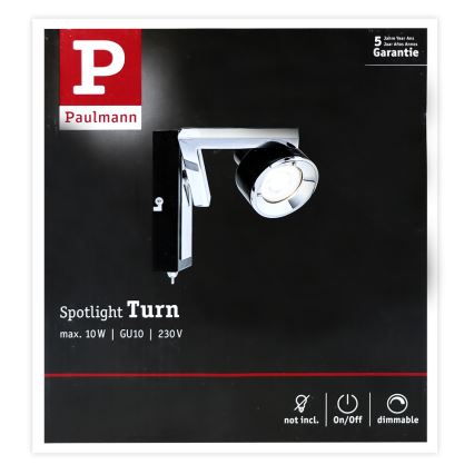 Paulmann 66670 - 1xGU10/10W Stenski reflektor TURN 230V črn