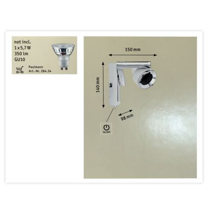 Paulmann 66674 - 1xGU10/10W Stenski reflektor TURN 230V bel