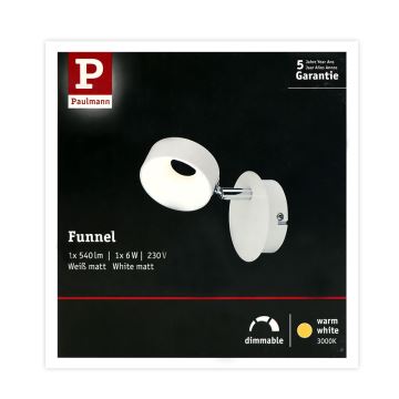 Paulmann 66732 - 1xLED/6W Zatemnitveni stenski reflektor FUNNEL 230V bel