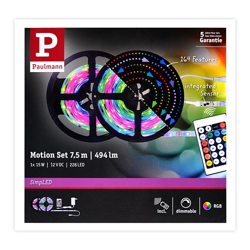 Paulmann 70514 - LED RGB/15W Zatemnitveni trak SIMPLED 7,5m 230V + Daljinski upravljalnik