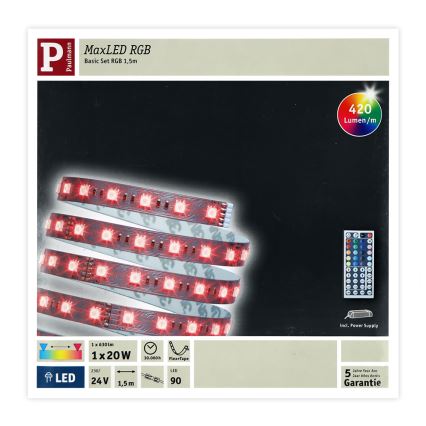 Paulmann 70587 - LED RGB/20W zatemljiv LED trak MAXLED 1,5m 230V + daljinski upravljalnik