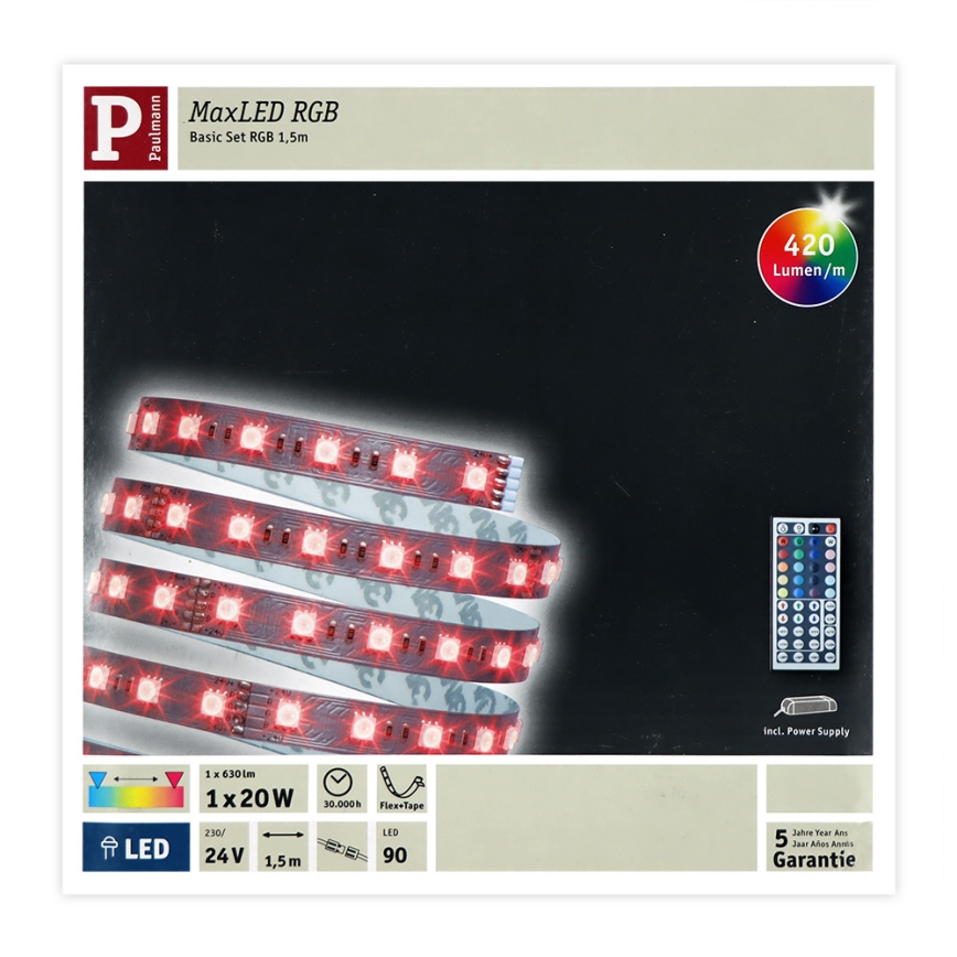 Paulmann 70587 - LED RGB/20W zatemljiv LED trak MAXLED 1,5m 230V + daljinski upravljalnik