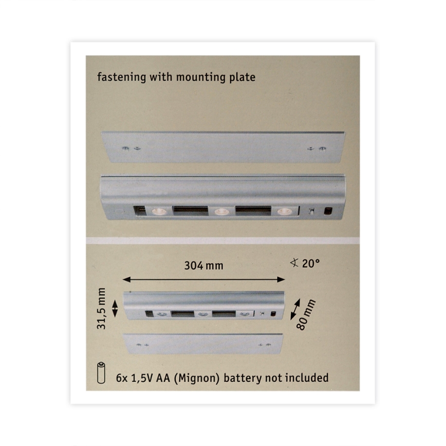 Paulmann 70640 - 3xLED/0,5W Zatemnitvena kabinetna svetilka SLIDE 6xAA