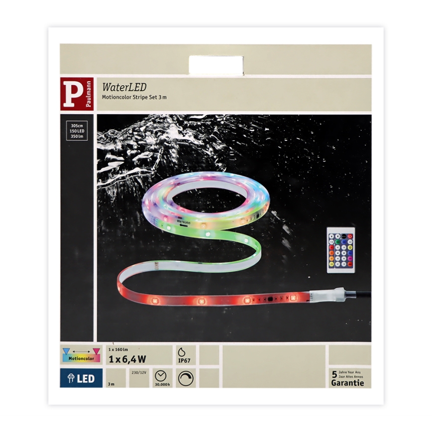 Paulmann 70698 - LED RGB/6,4W IP67 Zatemnitveni zunanji trak WATERLED 3m 230V + Daljinski upravljalnik