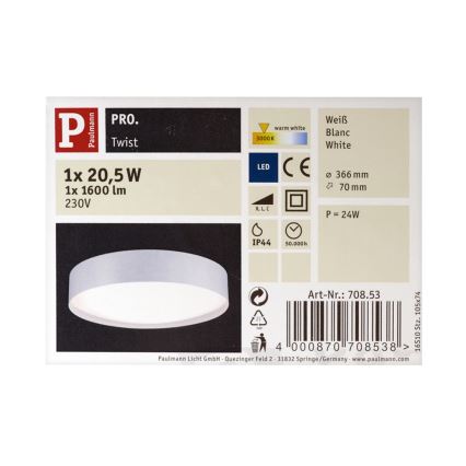 Paulmann 70853 - LED Zatemnitvena kopalniška svetilka TWIST LED/20,5W/230V