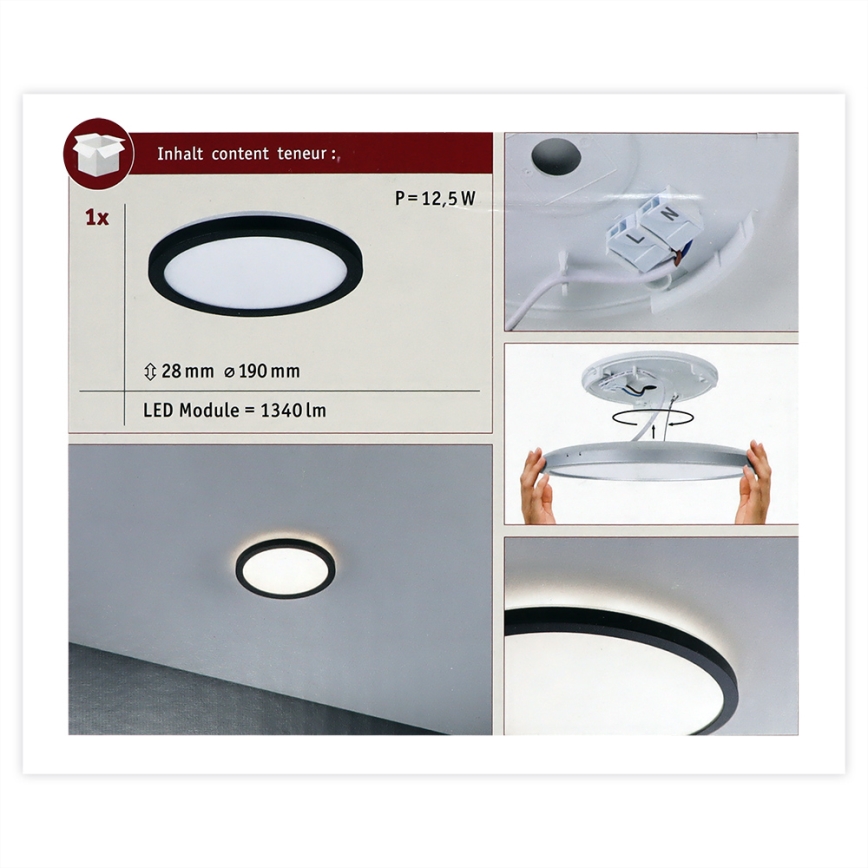 Paulmann 70997 - LED/11,2W Nadgradni panel ATRIA 230V 3000K pr. 19 cm črna