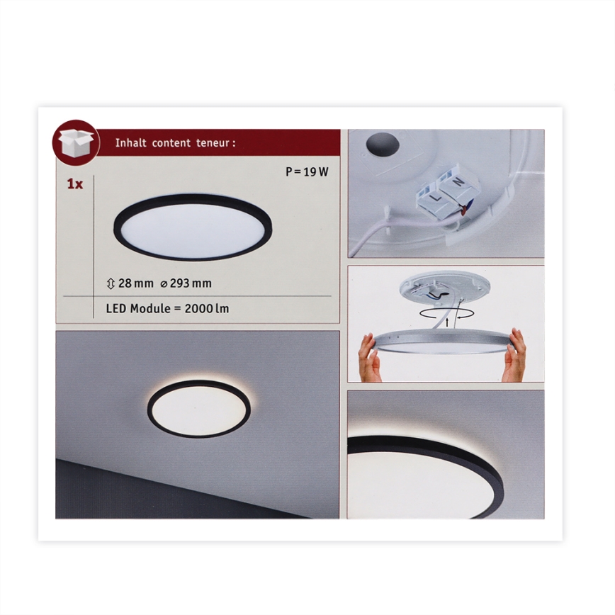 Paulmann 70998 - LED/16W Nadgradni panel ATRIA 230V 3000K pr. 29,3 cm črna
