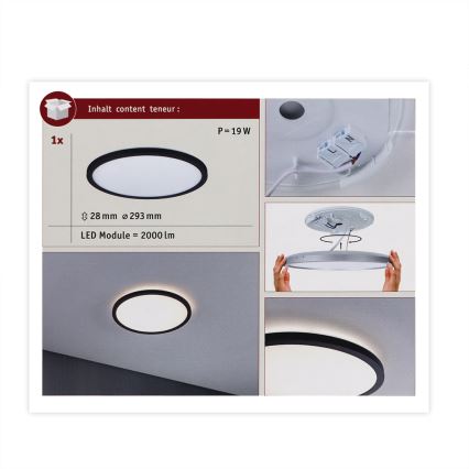 Paulmann 70998 - LED/16W Nadgradni panel ATRIA 230V 3000K pr. 29,3 cm črna