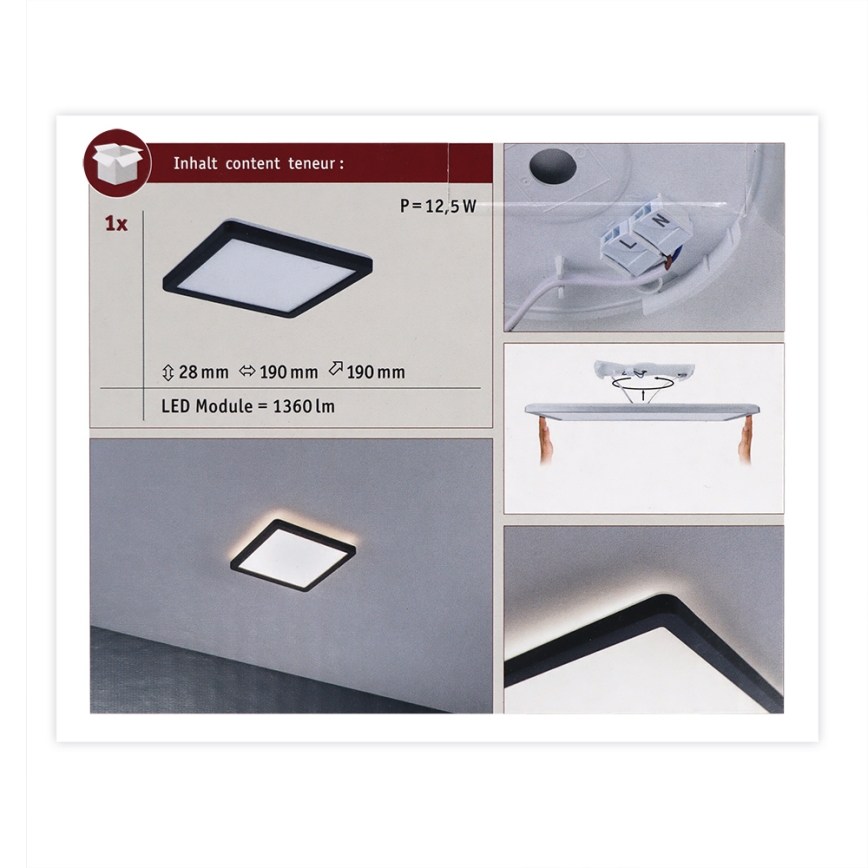 Paulmann 71000 - LED/11,2W Nadgradni panel ATRIA 230V 3000K 19x19 cm črna