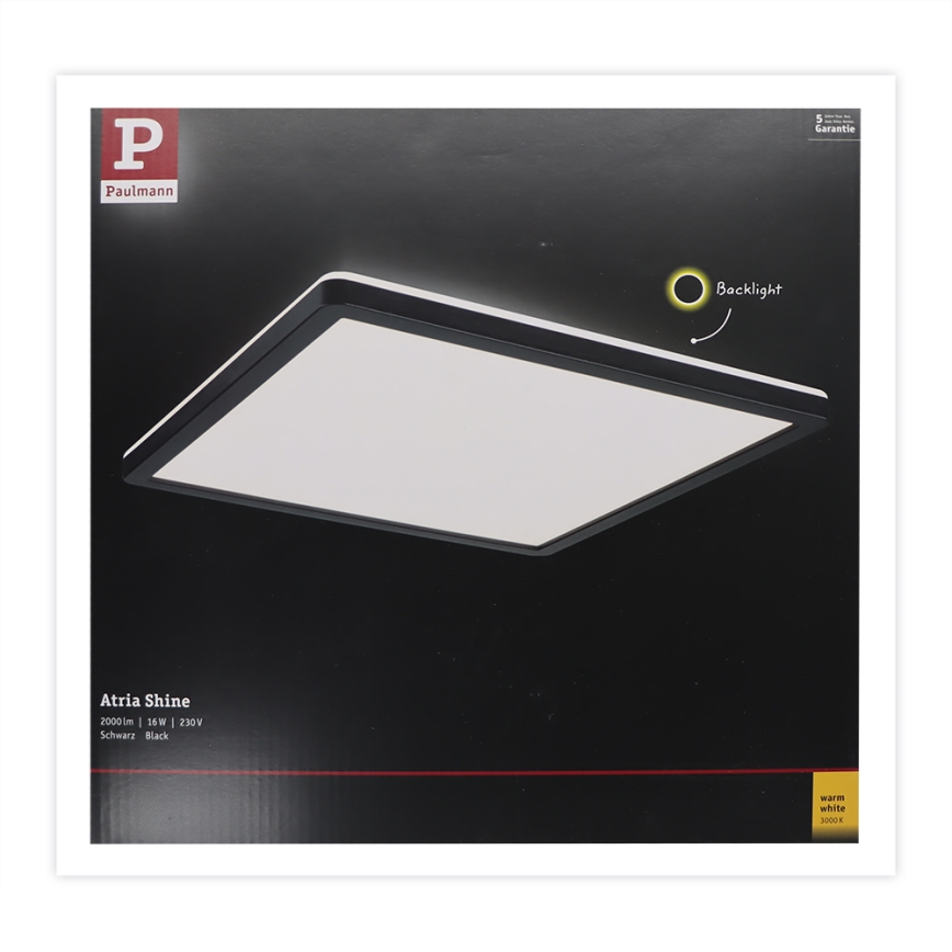 Paulmann 71001 - LED/16W Nadgradni panel ATRIA 230V 3000K 29,3x29,3 cm črna