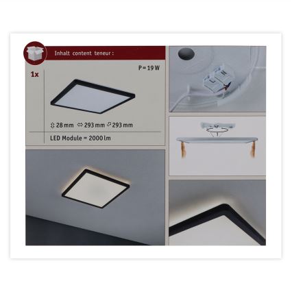 Paulmann 71001 - LED/16W Nadgradni panel ATRIA 230V 3000K 29,3x29,3 cm črna