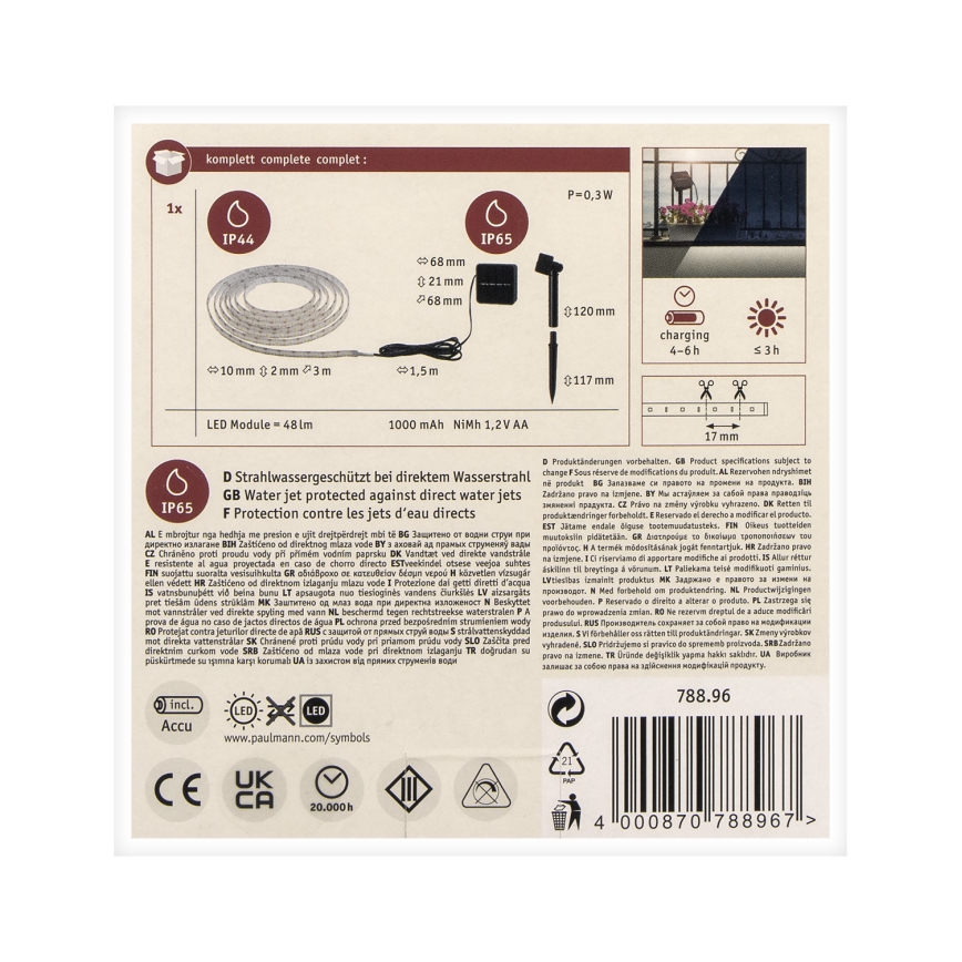 Paulmann 78896 - LED/0,3W IP44 Solarna trak 3m 1,2V 1000 mAh