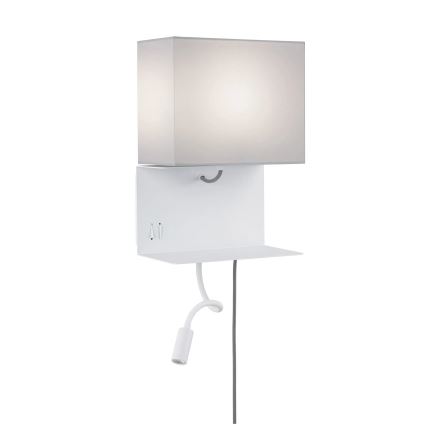 Paulmann 78913 - LED/2,5W + 1xE27/40W stenska svetilka s polico in USB MERANI 230V bela