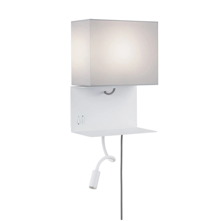 Paulmann 78913 - LED/2,5W + 1xE27/40W stenska svetilka s polico in USB MERANI 230V bela