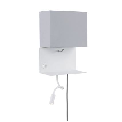 Paulmann 78913 - LED/2,5W + 1xE27/40W stenska svetilka s polico in USB MERANI 230V bela
